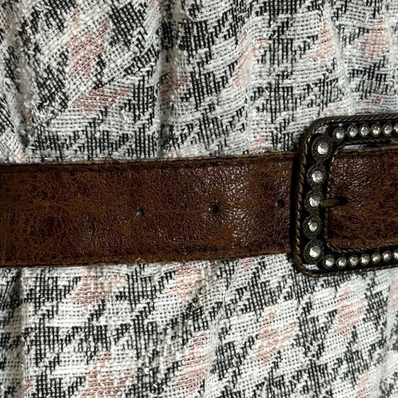 Women's Brown Belt Vintage Handmade Western Style Leather Metal Crystal Buckle M - Picture 4 of 14